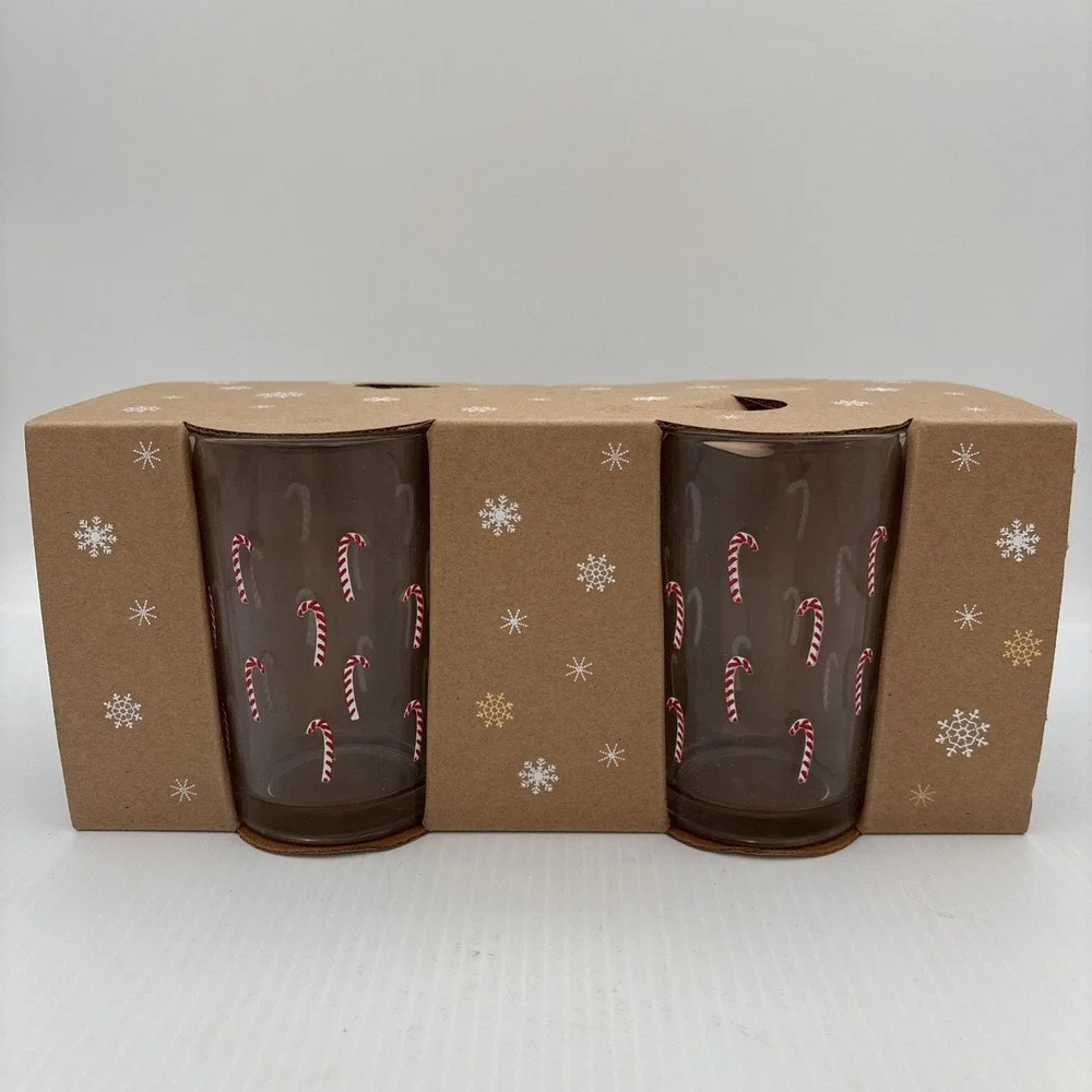 (4) Pottery Barn Candy Cane Juice Drinking Glasses Christmas Holidays Winter NIB